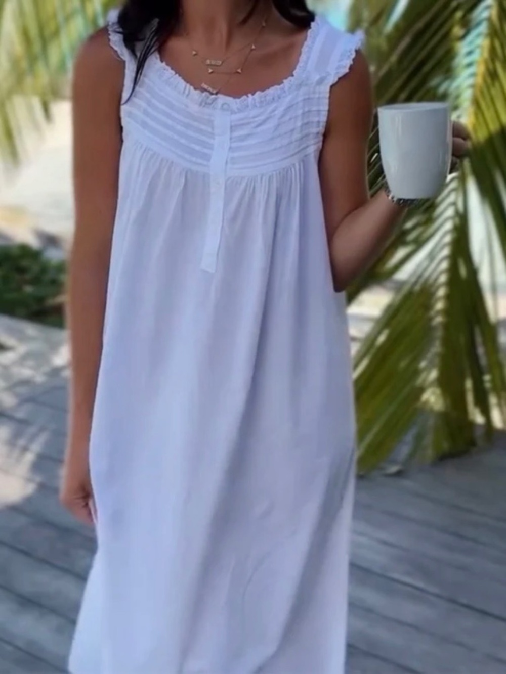 Taleen Long Cotton Nightgown White S